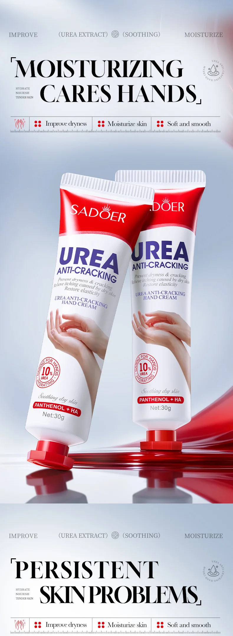 3/5pcs SADOER 10% Urea Anti-Cracking Hand Cream Panthenol HA Deep Moisturizing Improve Dryness Repair Cracked Hands Skincare 30g