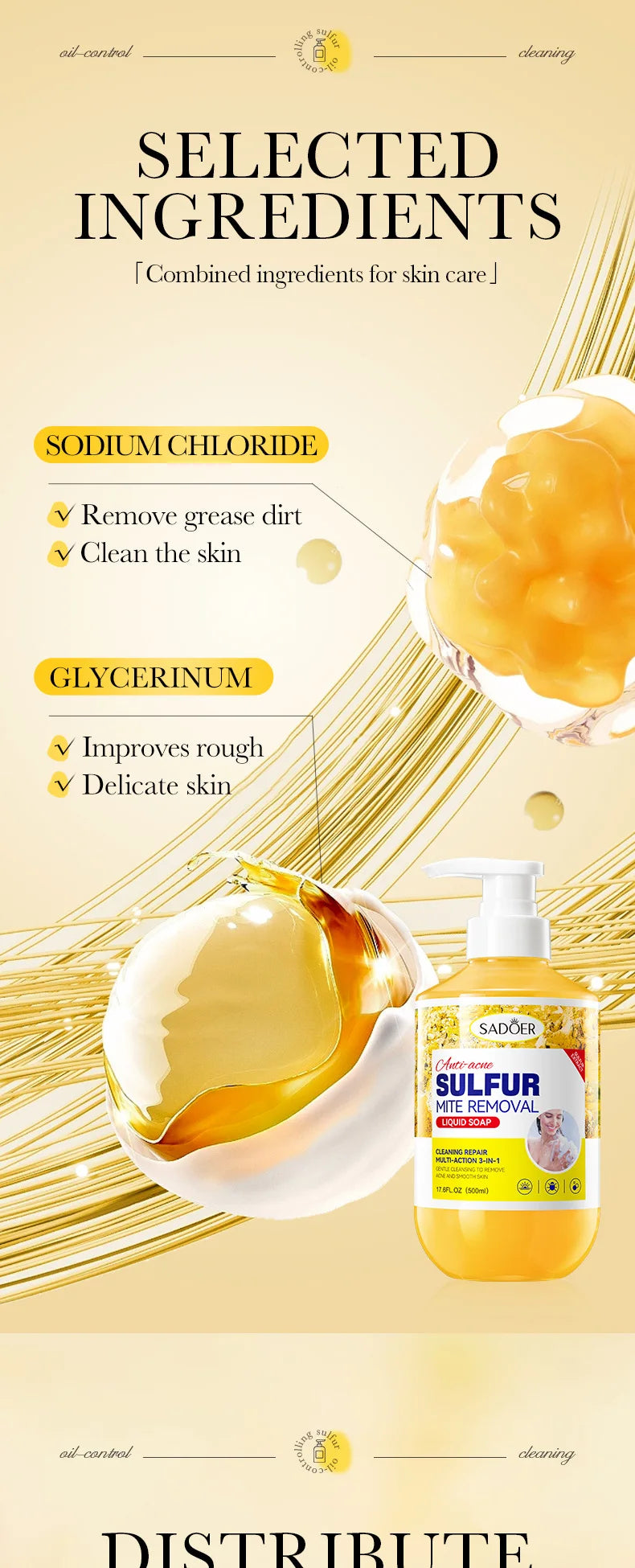 500m Anti-Mite Sulfur Shower Gel Deep Cleansing Oil Control Anti-Acne Soothe Repair Body Skin Care Wash for Women & Men