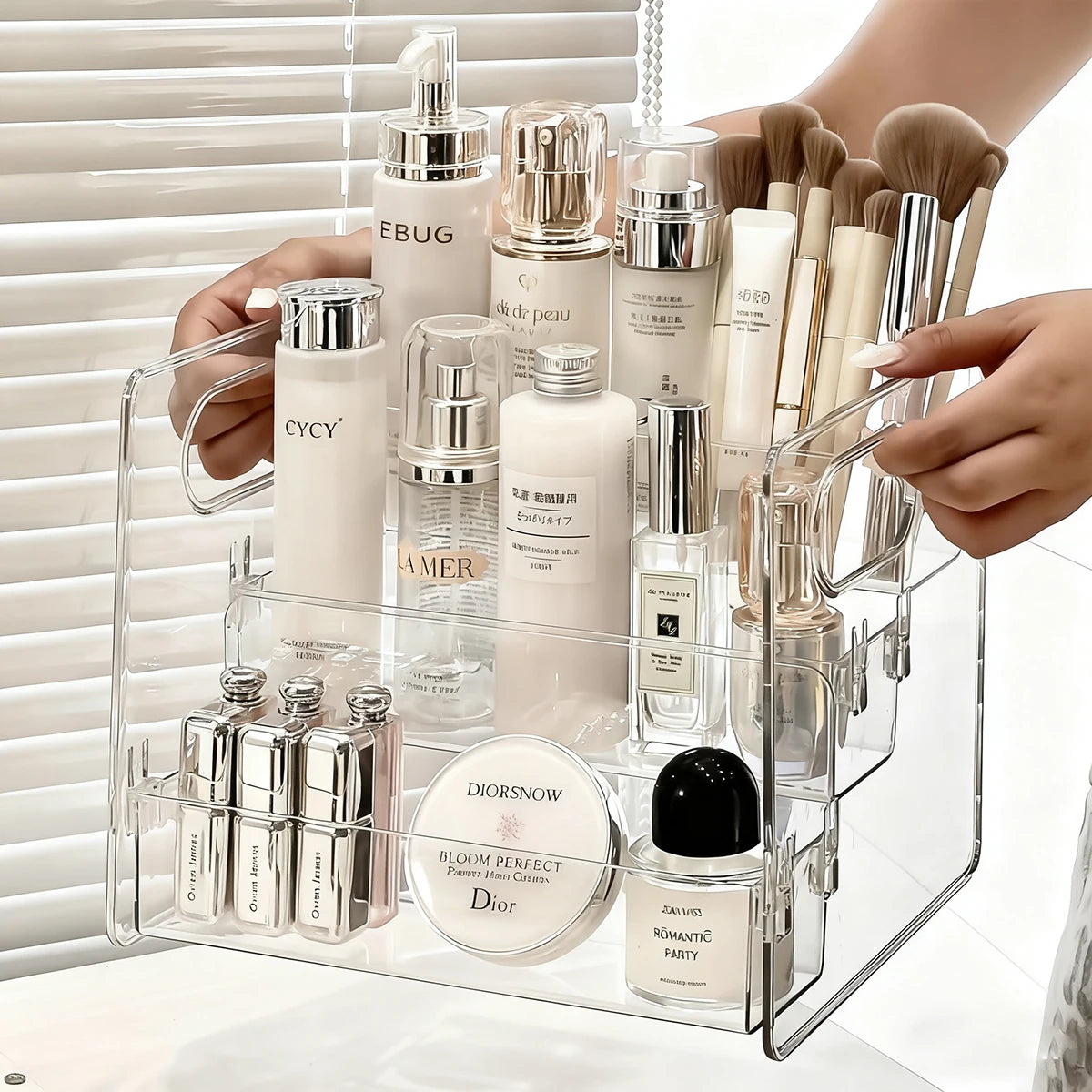 HOMEFISH Transparent Portable Compartment Cosmetic Storage Box Desktop Dresser Large Capacity Skin Care Perfume Display Rack