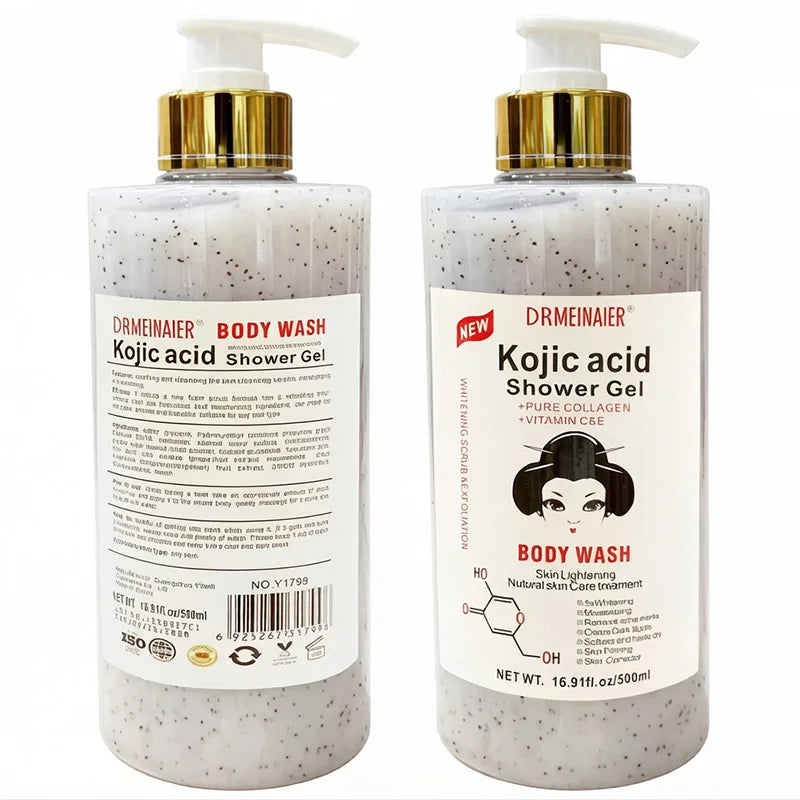 500ml Kojic Acid Shower Gel Deep Cleansing Brighten Skin Body Wash Skin Whitening Exfoliator Body Care Moisturizing Skincare