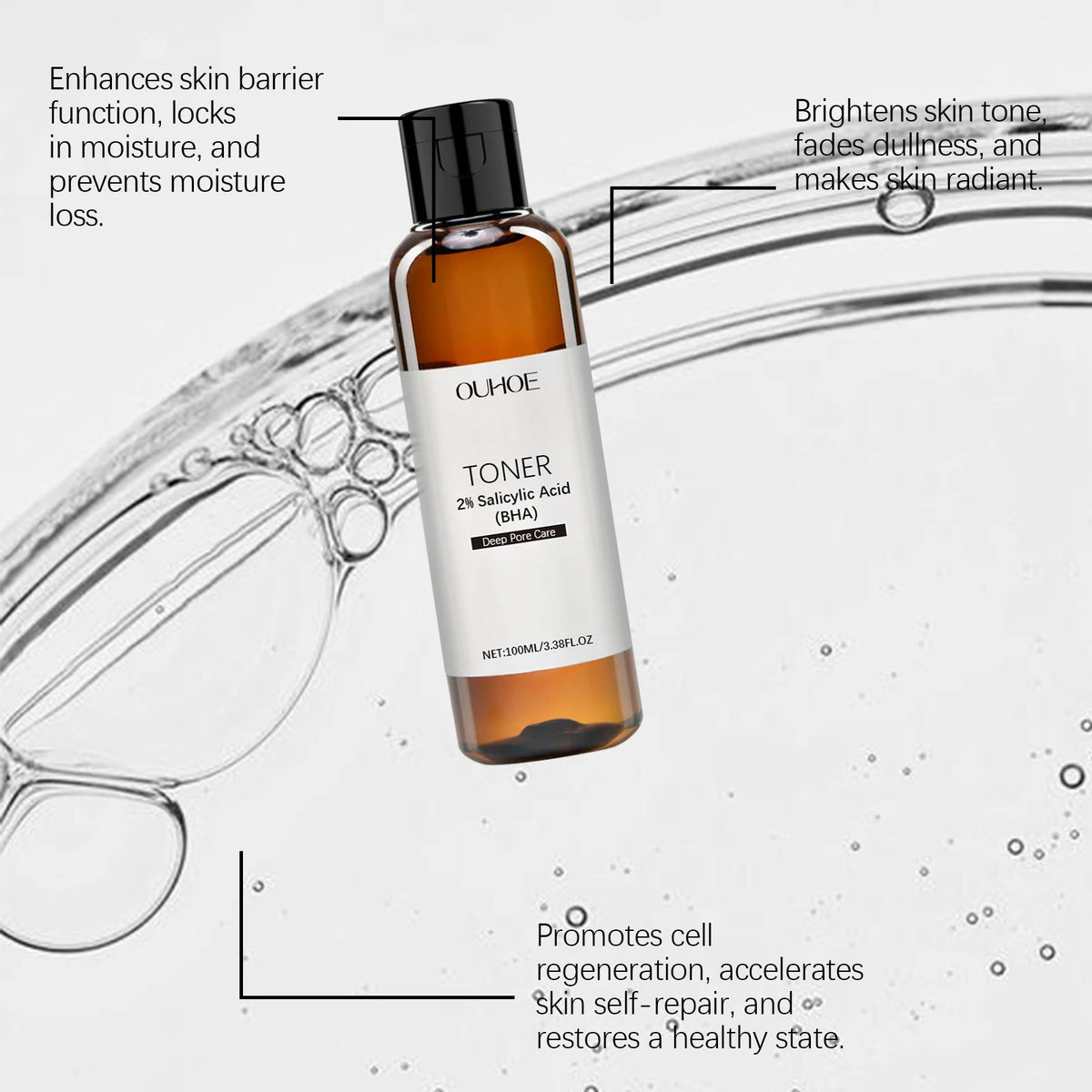 Salicylic Acid Toner for Acne Removing Control Oil Shrink Pores Remove Pimple Exfoliating Moisturizing Brighten Facial Toner