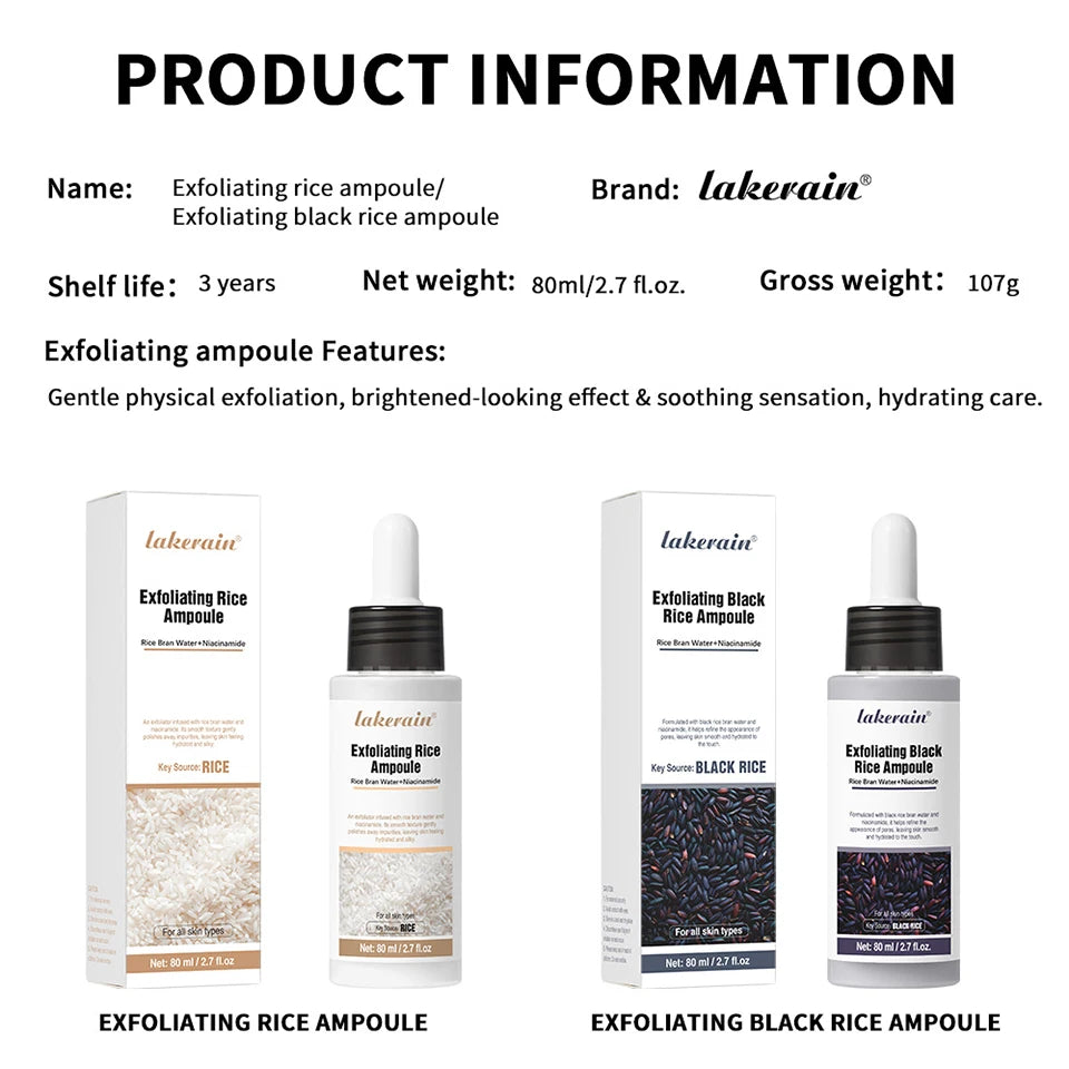 Gentle Rice Exfoliation Brightened-Looking Effect Long-lasting Hydrating Gentle Cleaning Soothing Skin Exfoliant Rice Ampoule