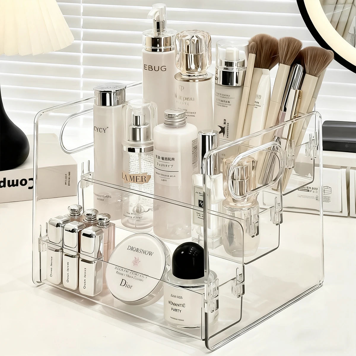 HOMEFISH Transparent Portable Compartment Cosmetic Storage Box Desktop Dresser Large Capacity Skin Care Perfume Display Rack