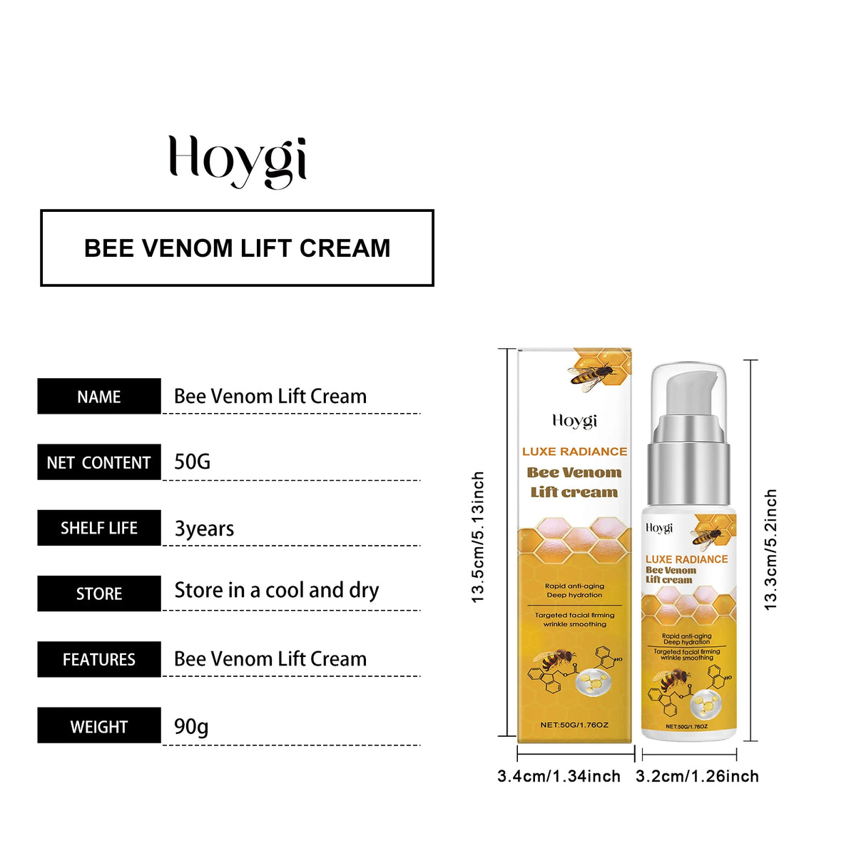 Bee Venom Face Cream Firming & Moisturizing Anti-Wrinkle Day Night Cream Tightening Nourishing Brightening Facial Skin Care 50ml