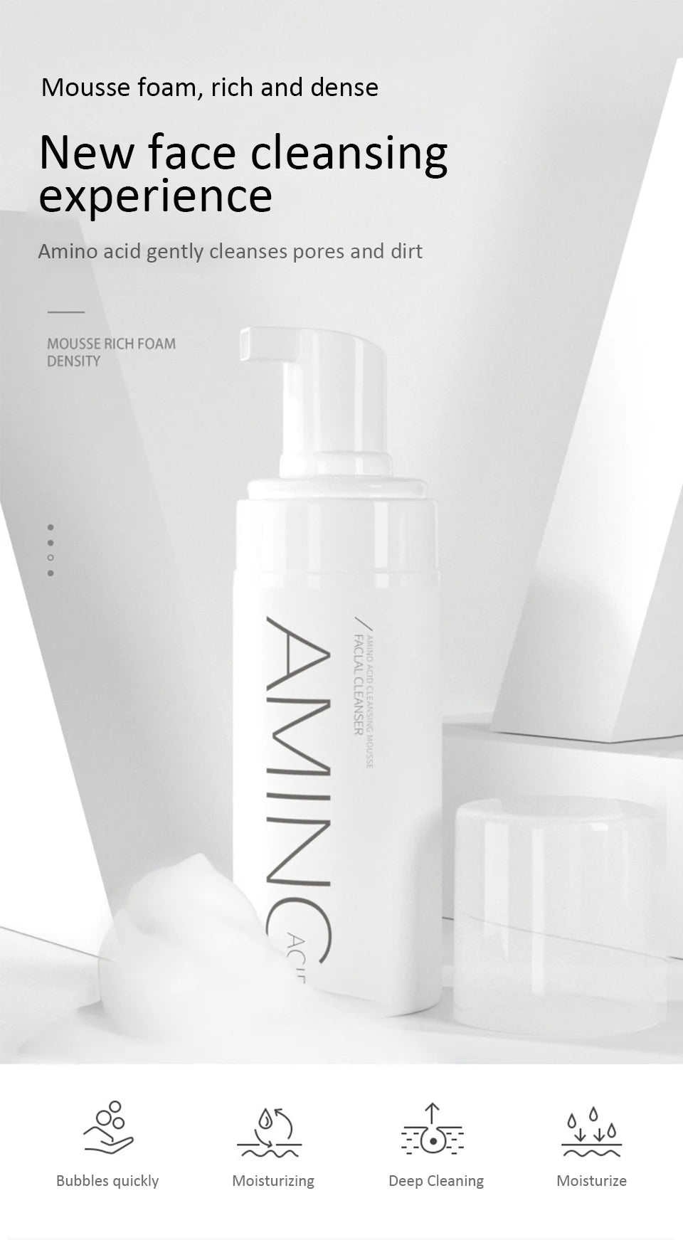 100/150ml Amino Acid Cleansing Mousse Oil Control Deep Cleaning Mites Removal Acne Moisturizing Face Cleanser Foam Brighten Skin