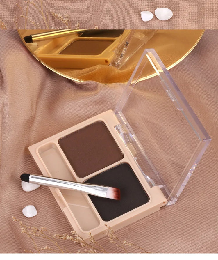 2Color Eyeshadow Powder Makeup Black Brown Coffee Waterproof Eyebrow Powder Eye Shadow Eye Brow Palette with Brush Eyebrow Cream