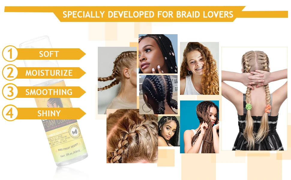 GOIPLE 60ml Braid Mousse for African Women Extra Hold Control Gel for Braiding Twist Locs High Shiny Moisturize Styling Products
