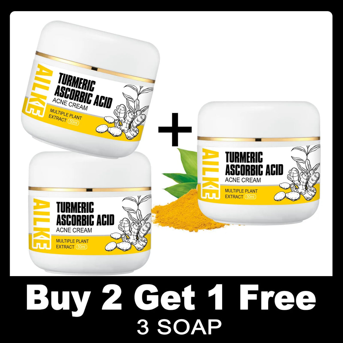 AILKE Organic Turmeric Skin Care Set, Brighten, Cleaning Skin, Remove Acne,Pimples, Whitening, Even Skin Tone, Improve Dry Skin