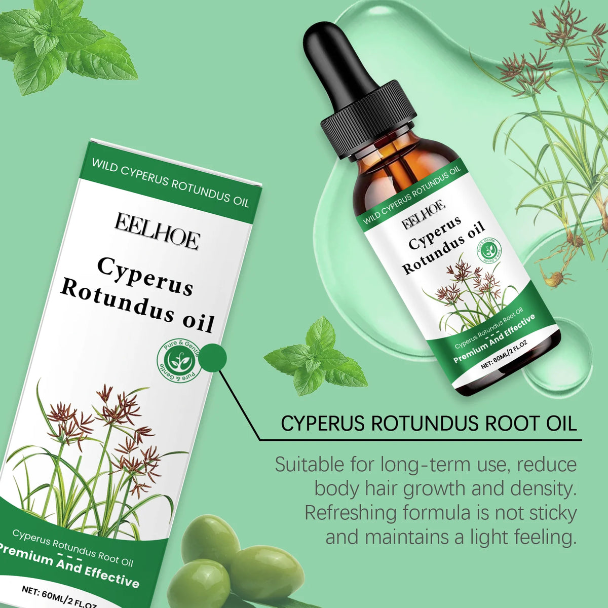 60ml Cyperus Rotundus Oil Gentle Hair Removal Care Oil Body Hair Inhibitor Serum Moisturizing Nourishing Natural Cypress Oil New