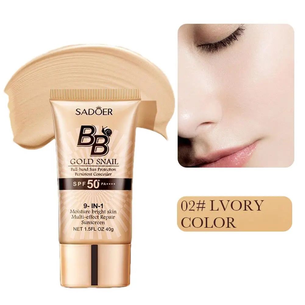 Gold Snail Sunscreen BB Cream Protector Facial Sun Block SPF50 BB Cream Isolation Lotion Concealer Facial Moisturizer