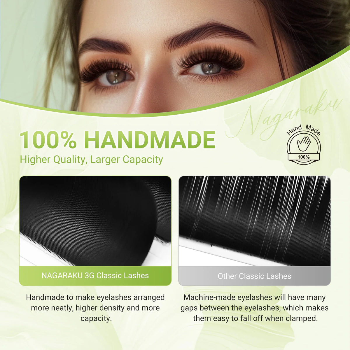 NAGARAKU Luxury Classic Eyelash Matte Black Dark Brown 100% Hand Made 3rd Classic Eyelash 16rows Individual Soft Natural