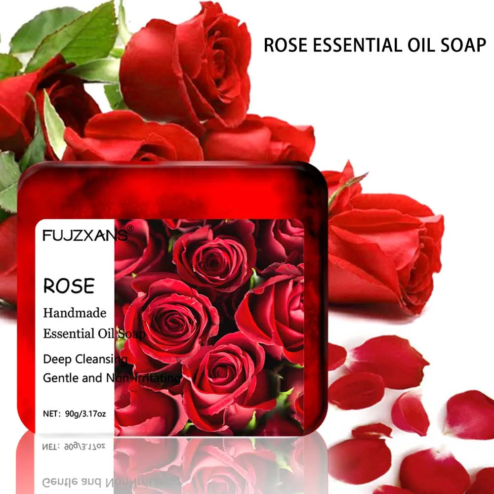 90g FUJZXANS Handmade Essential Oil Soap Bars - Rose, Jasmine, Green Tea, Calendula, Osmanthus, Lavender, Lemon - 7 Long-Lasting