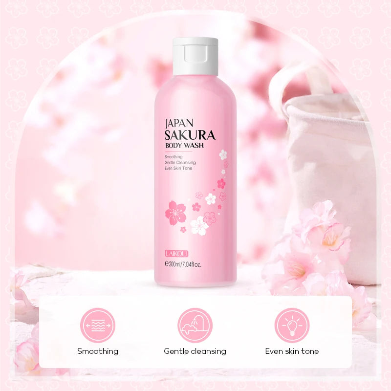 LAIKOU Japan Sakura Body Wash Gentle Cleanser Smoothing Shower Gel Skin Brightening Treatment Amino Acid Formula