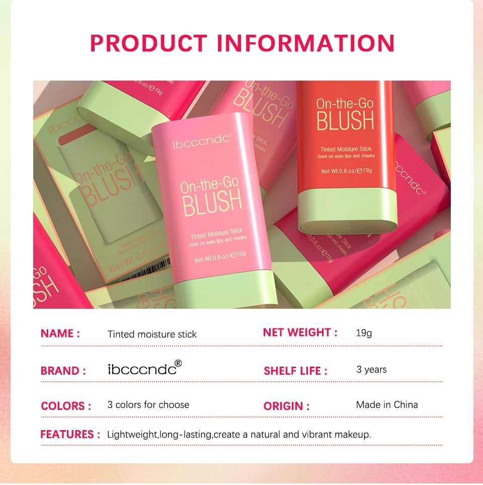 ibcccndc Rotating Blush Cream Tinted Moisture Stick Naturally Long-lasting Moisturizing Waterproof And Non-Removing Orange Blush