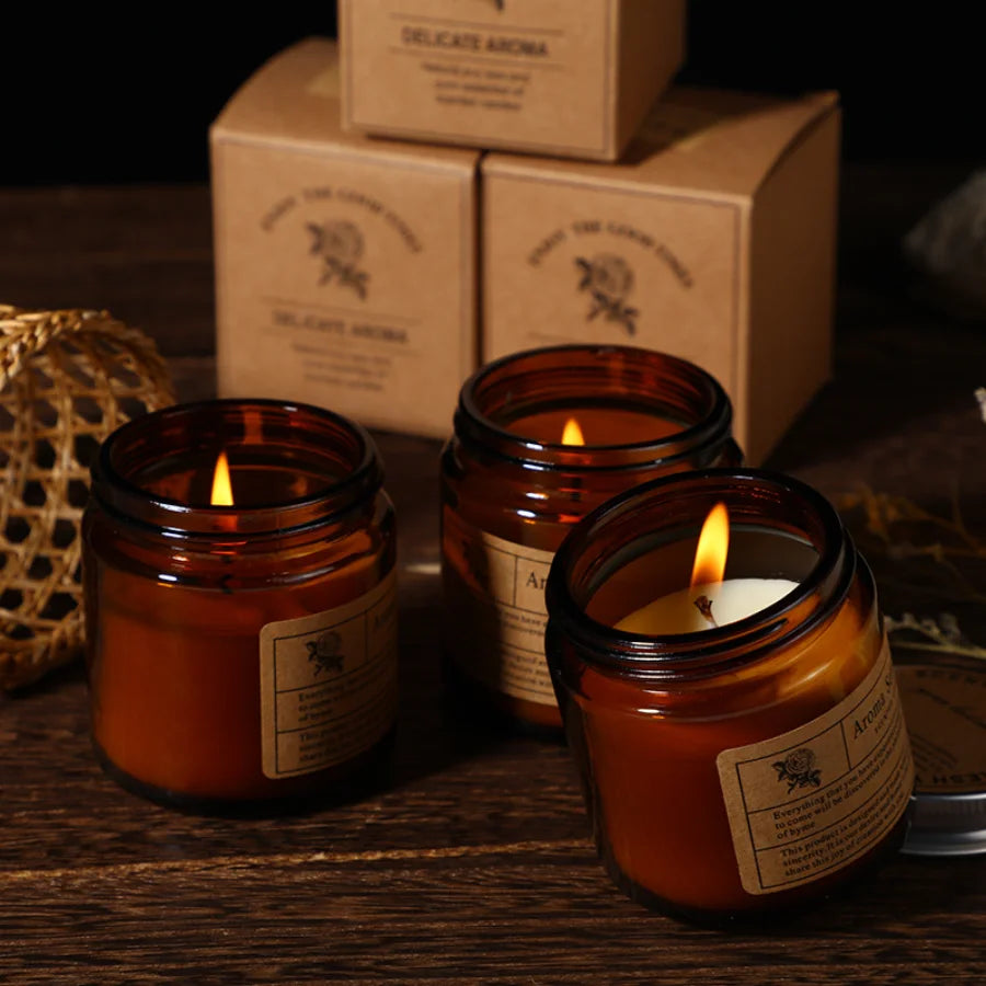 1pc Brown Glass Cup Aromatherapy Candle Smokeless Scented Candle Suitable for Home Decoration Birthday Valentine's Day Gift