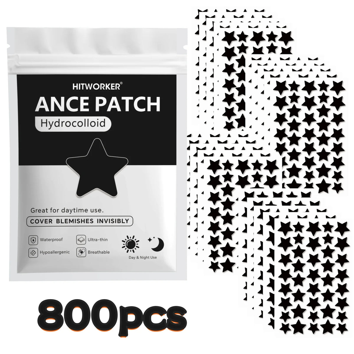 Bulk Pack Black Star Shaped Hydrocolloid Pimple Patches 240/480/800pcs Natural Tea Tree Oil Acne Stickers Invisible Blemish Cove