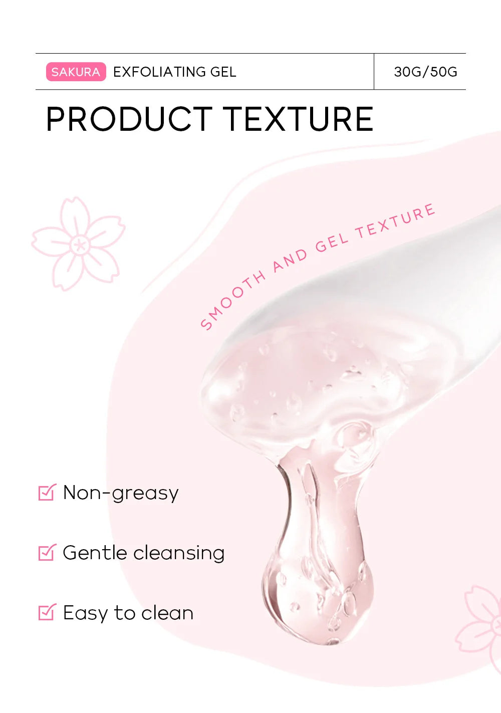 Sakura Exfoliating Gel, Face and Body Exfoliating Scrub Gel, Deep Cleansing Moisturizing Facial Exfoliator