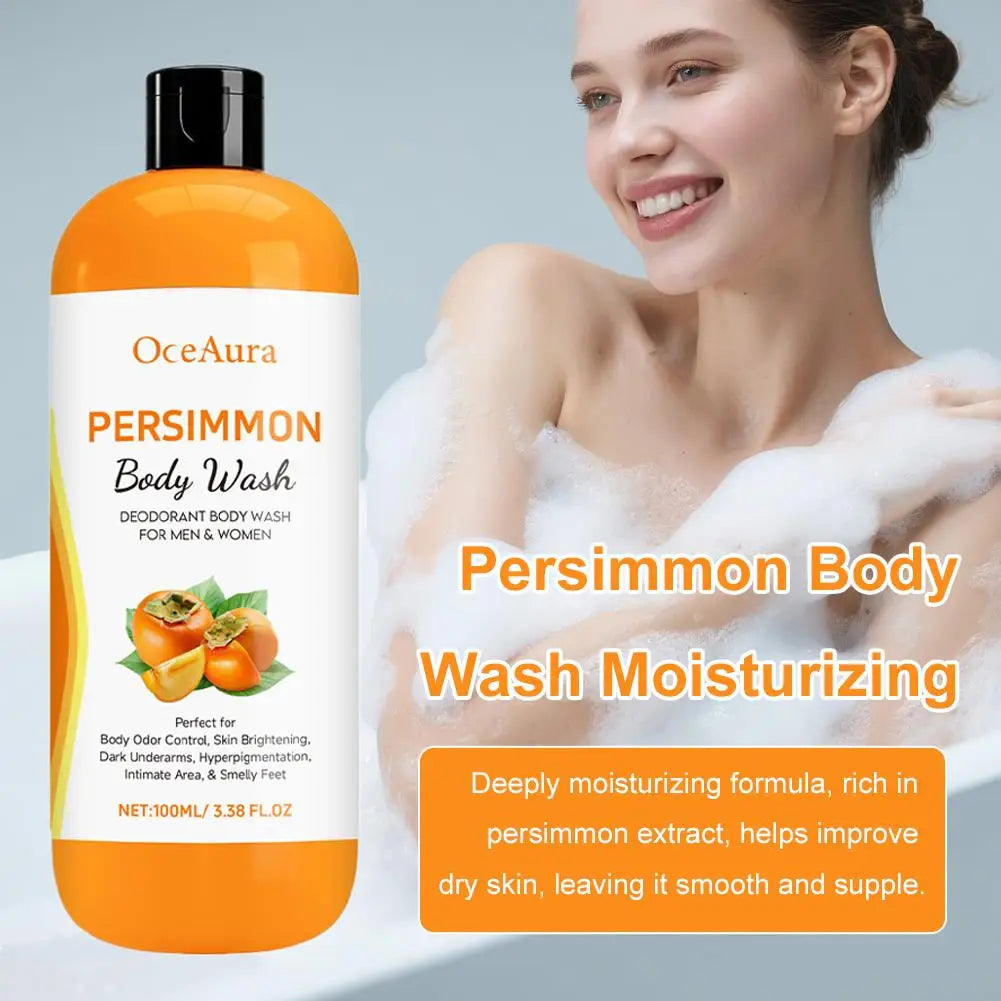 100ML Persimmon Body Wash Moisturizing Skin Cleaning Smooth Soft Body Odor Remover Bath Products Exfoliating Shower Gel Care