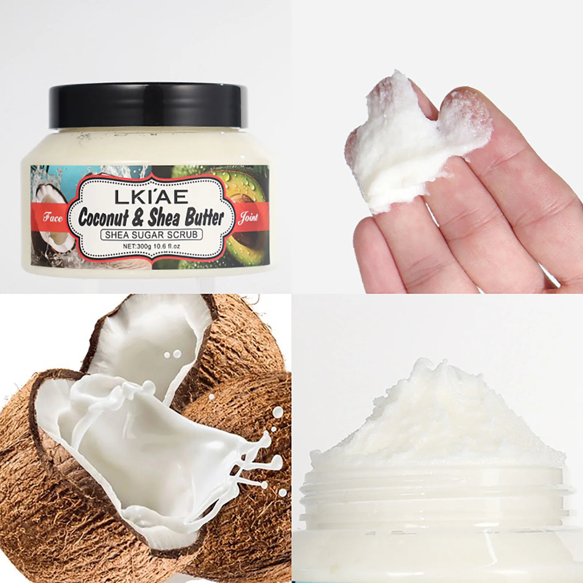 LKIAE Exfoliating Body Scrub for Women, Brightening, Soften Rough Elbows, Knees, Body Polish for Even Tone Glowing Skin, 300ml