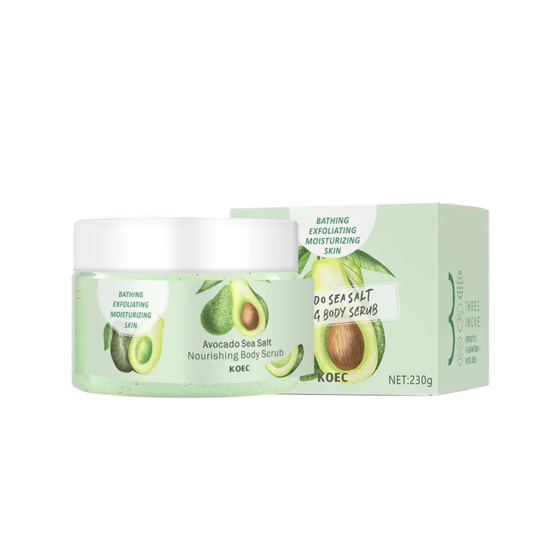 230g KOEC Avocado Dead Sea Salt Bathing Body Scrub Moisturizing Exfoliating Nourishing Brightening Shea Butter Natural Seed Oils