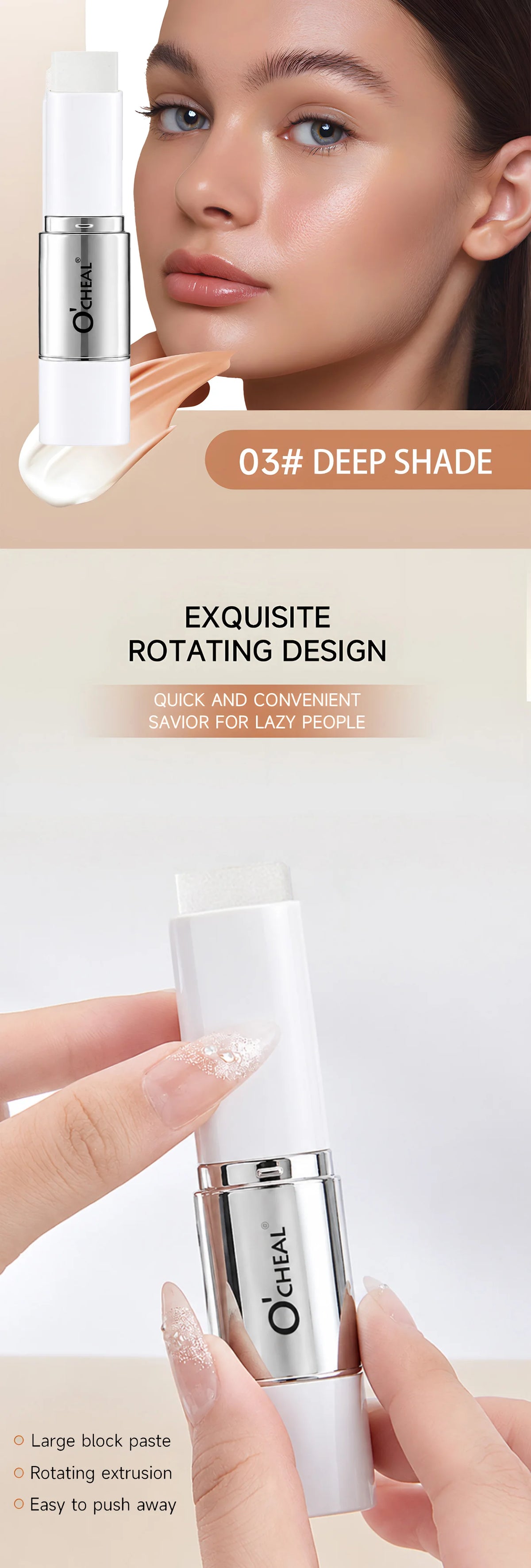 O'CHEAL Temperature Changing Foundation Stick Facial Coverage Blemishes Pores Double-Headed Face Matte Makeup Foundation Cream