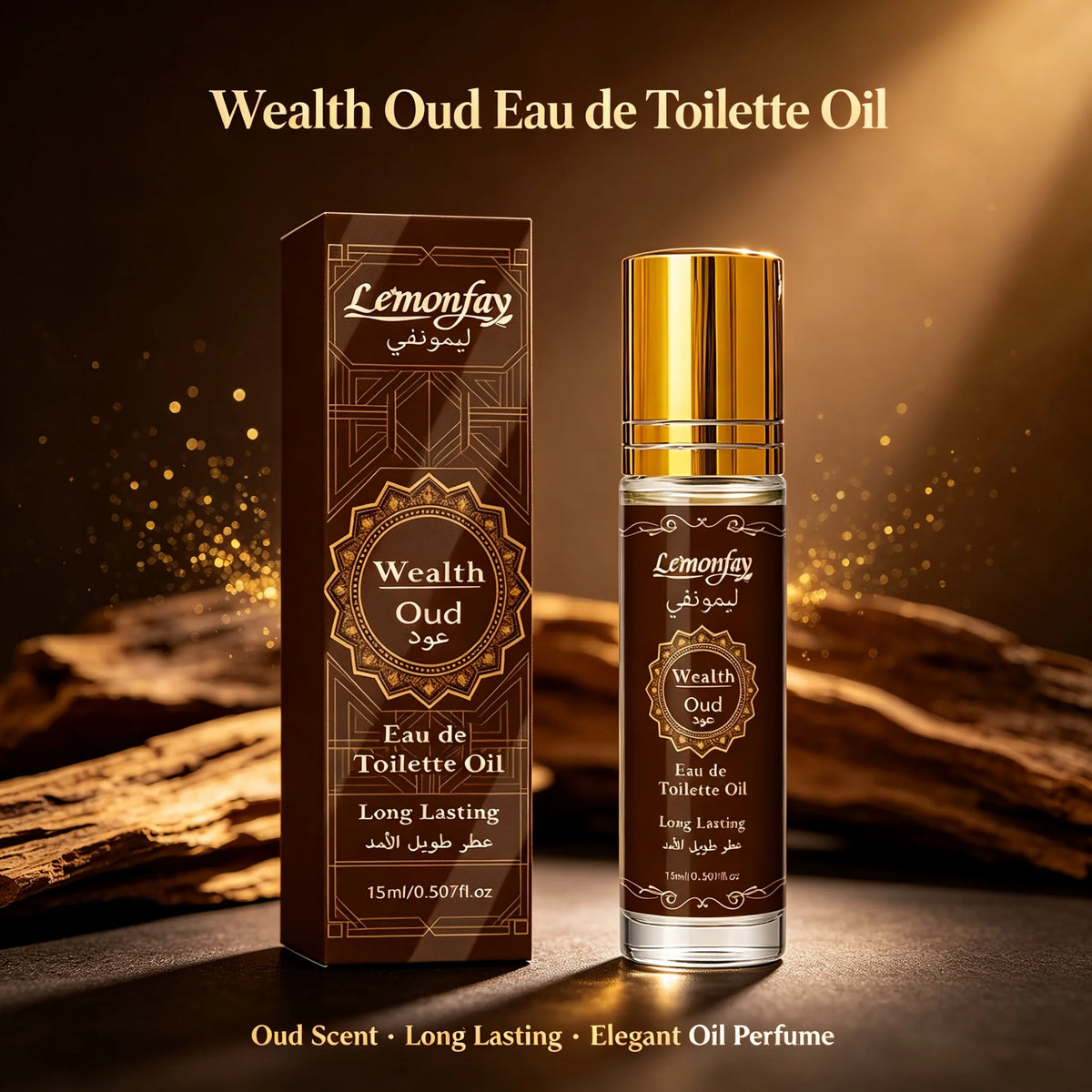 LEMONFAY Wealth Oud Roll On Perfume Oil 15ml Arabic Oud Scent Long Lasting Portable Travel Unisex Fragrance Oil