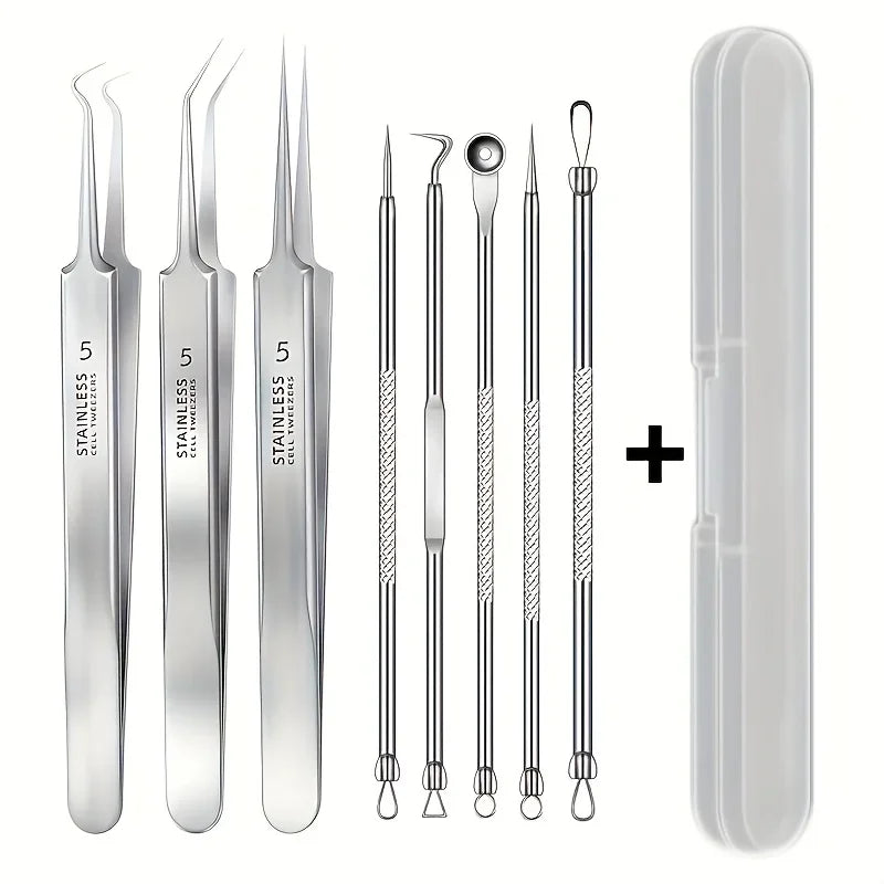 Stainless Steel Blackhead Remover Kit 3 5 8-Piece Professional Pimple Popper Set For Acne Blemish Extraction