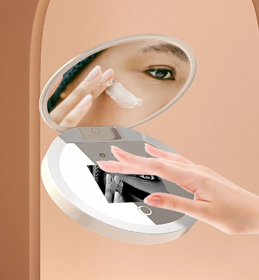 HTMCK LED & UV Visual Function Multifunctional Makeup Mirror Portable Sunscreen Detector Compact Travel Size Makeup Mirror