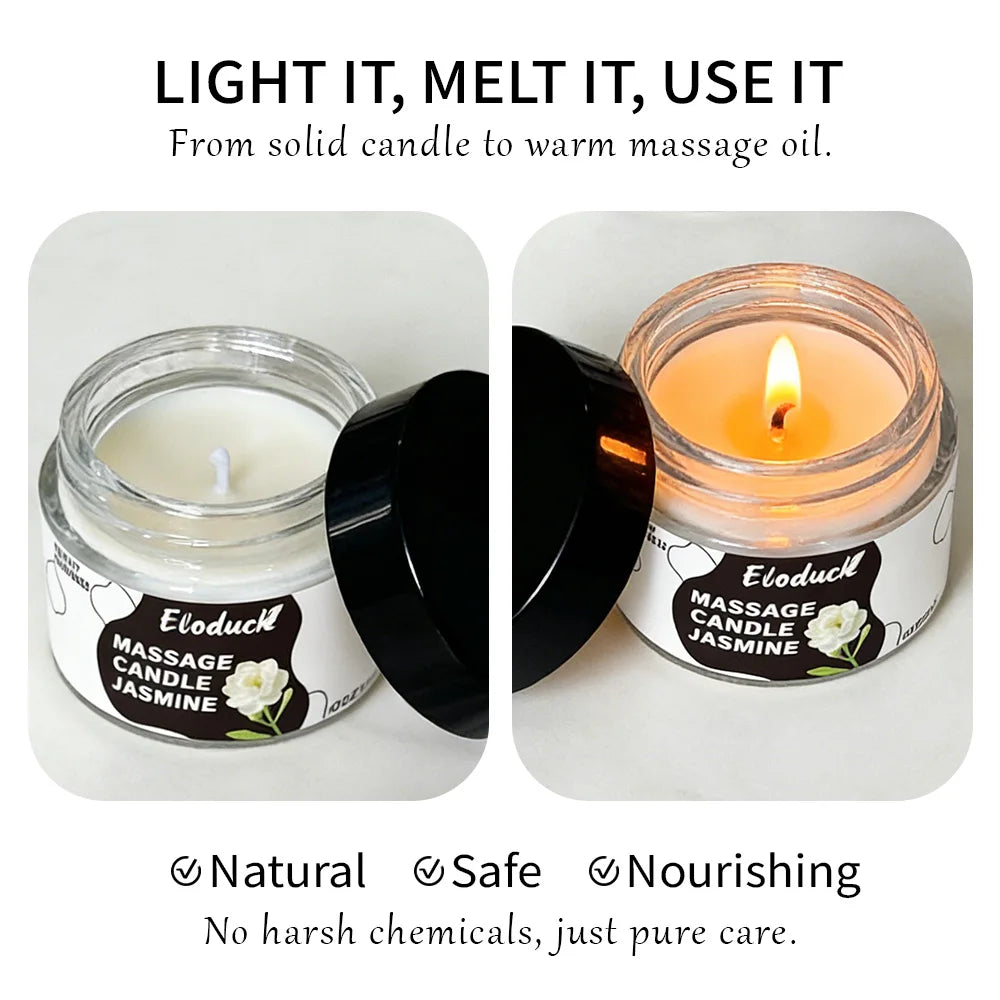 Massage Oil Candle Jasmine Soy Wax Low Temp Melt Pour Skin Care Moisturizing Relaxing Warm Spa Bath Couples Gift Women Christmas