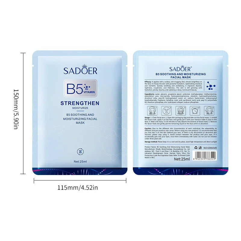 10pcs Vitamin B5 Sheet Mask 25ml - Hydrating & Soothing, Deep Moisture Care for Radiant Skin, Quick Absorption