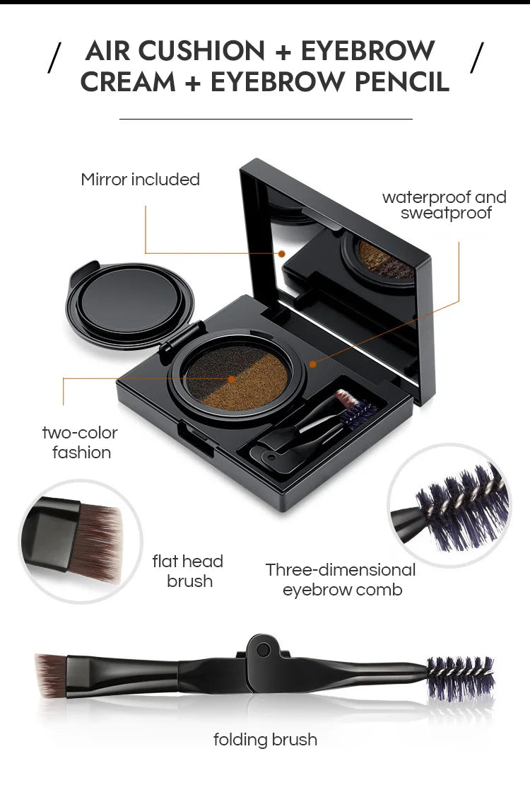 GECOMO Two-color Air Cushion Eyebrow Powder Color Waterproof and Sweat-proof Long-lasting Eye Brow Cream