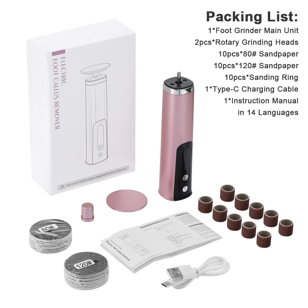 USB Rechargeable Wireless Electric Foot File Cuticle Callus Remover Machine Pedicure Tools Foot Heel Care Tool With Sandpaper
