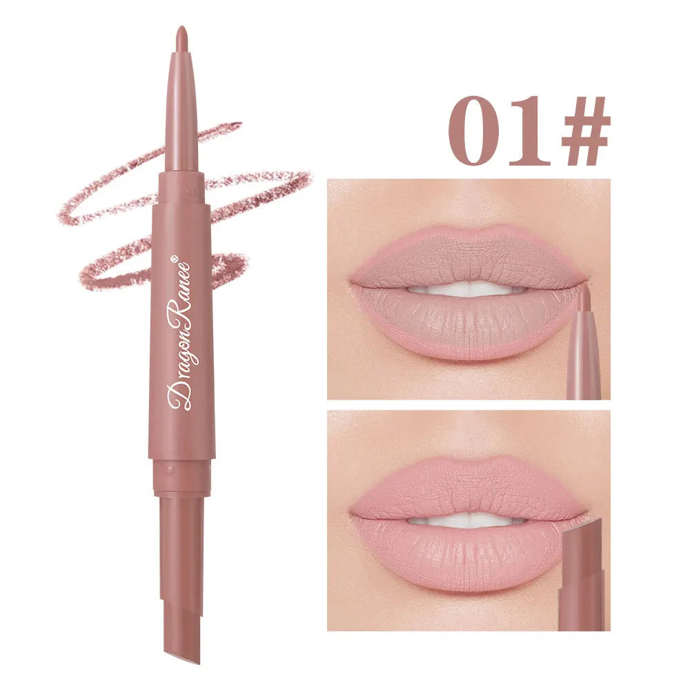 Waterproof Nude Matte Lip Liner Pencil Double Ended Matte Lipstick Lasting Moisturizing Rose Red Lipstick 2 in 1 Lipliner Makeup