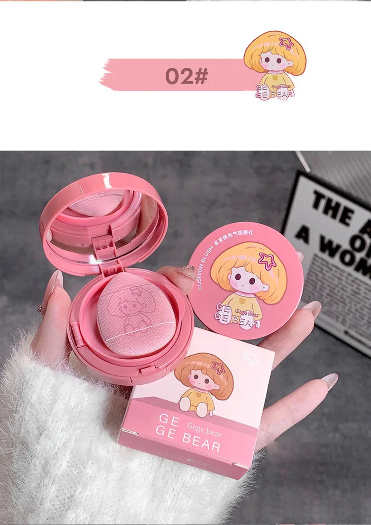 Cushion Blush Blendable Shade with Powder Puff Whitening without Sticking Long Lasting Gege Bear Makeup Blusher
