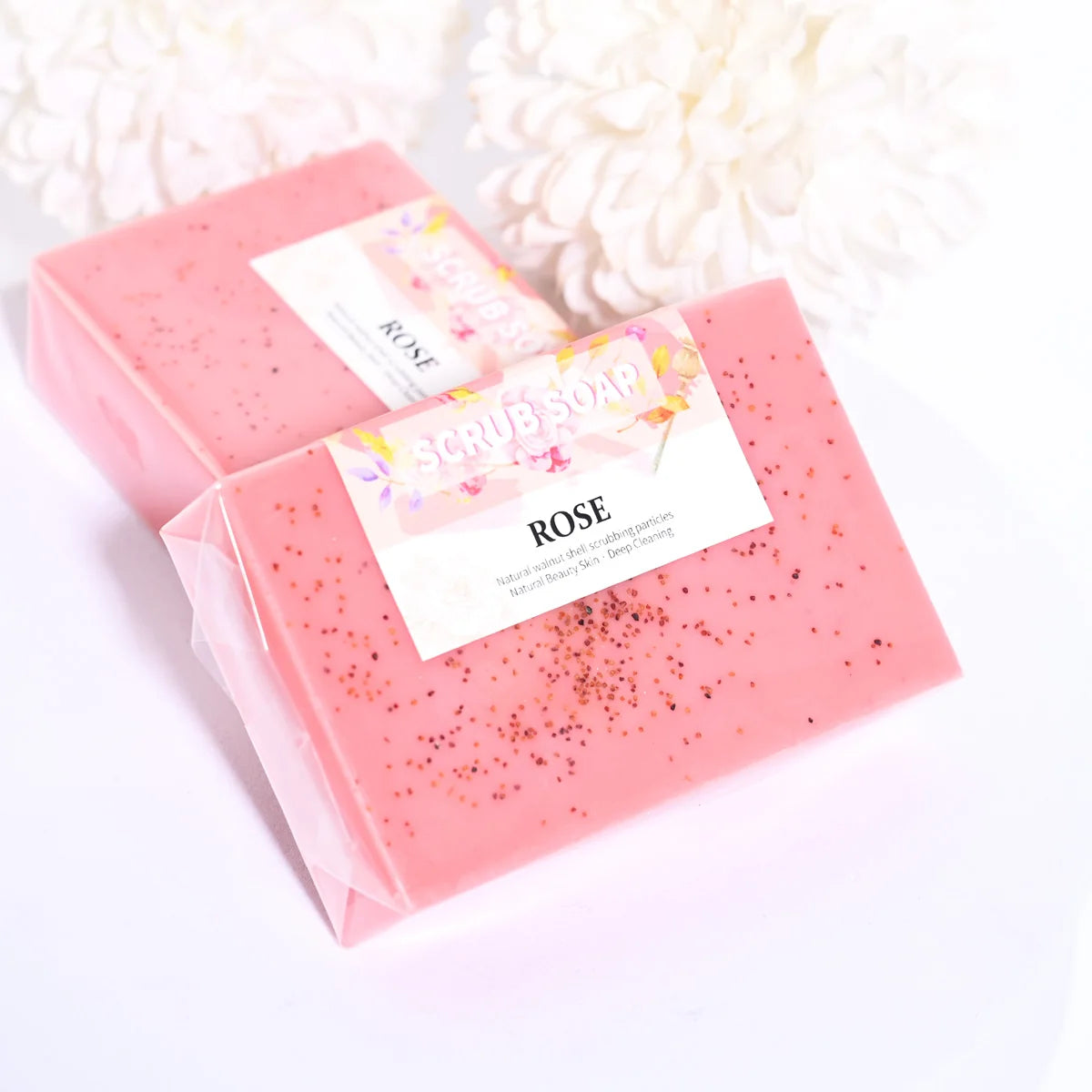 M+100G Pure Natural Rose Essential Oil Handmade Walnut Particle Soap Facial Exfoliating Cleansing Soap