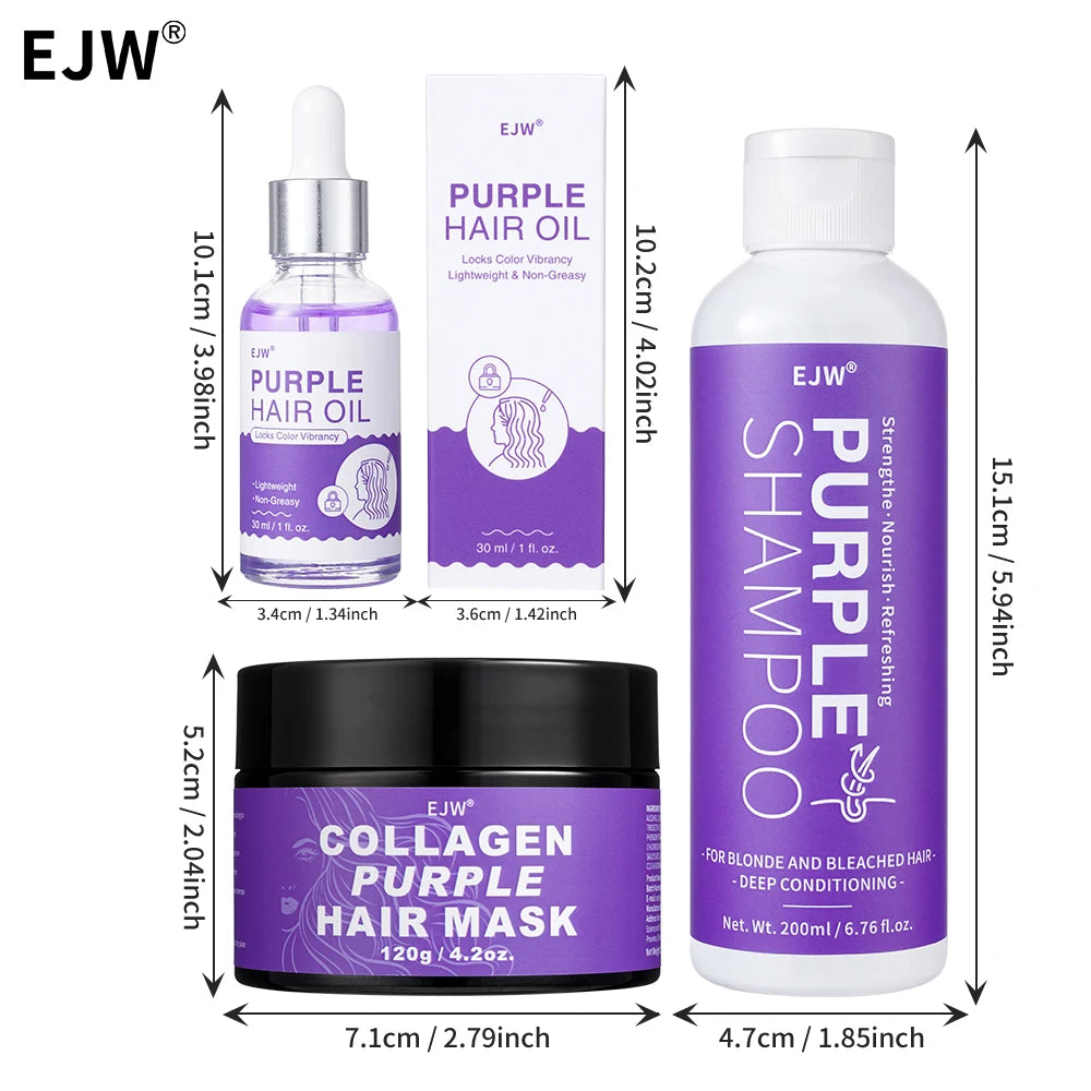 EJW Purple Shampoo & Conditioner Set, Purple Color Depositing Shampoo for Blondes,Bleached & Grey Hair,Enhances Shine & Brightn