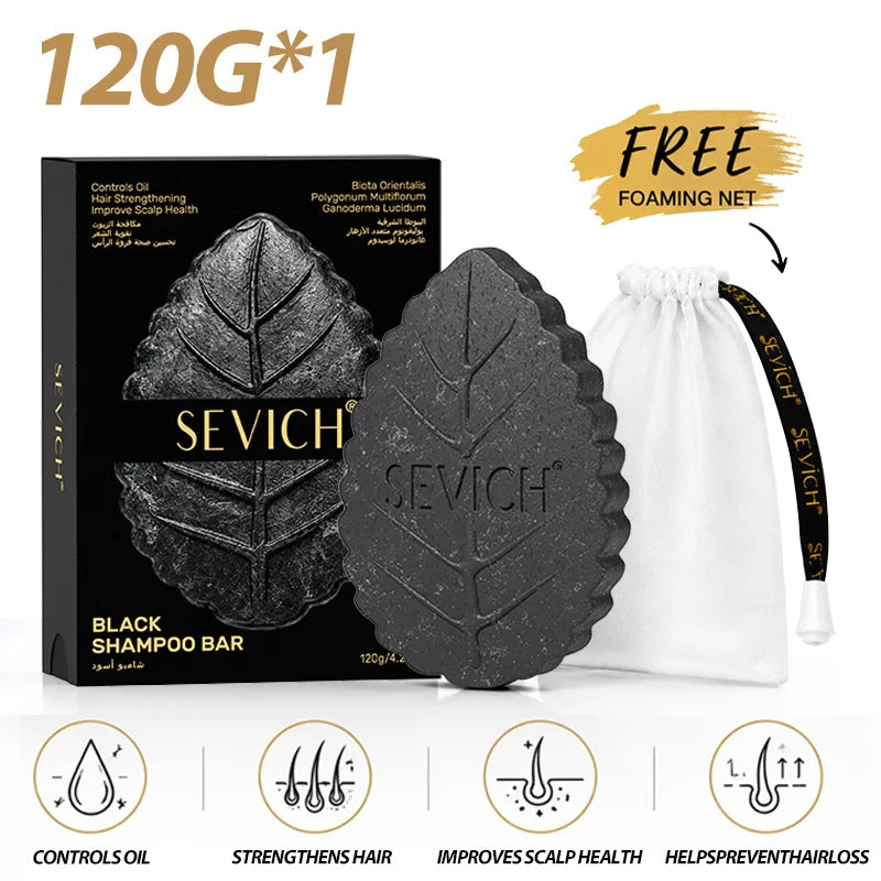 SEVICH Natural Black Shampoo Bar 120g Solid Hair Soap Herbal Anti Dandruff Oil Control Scalp Care Daily Use Strengthen Roots