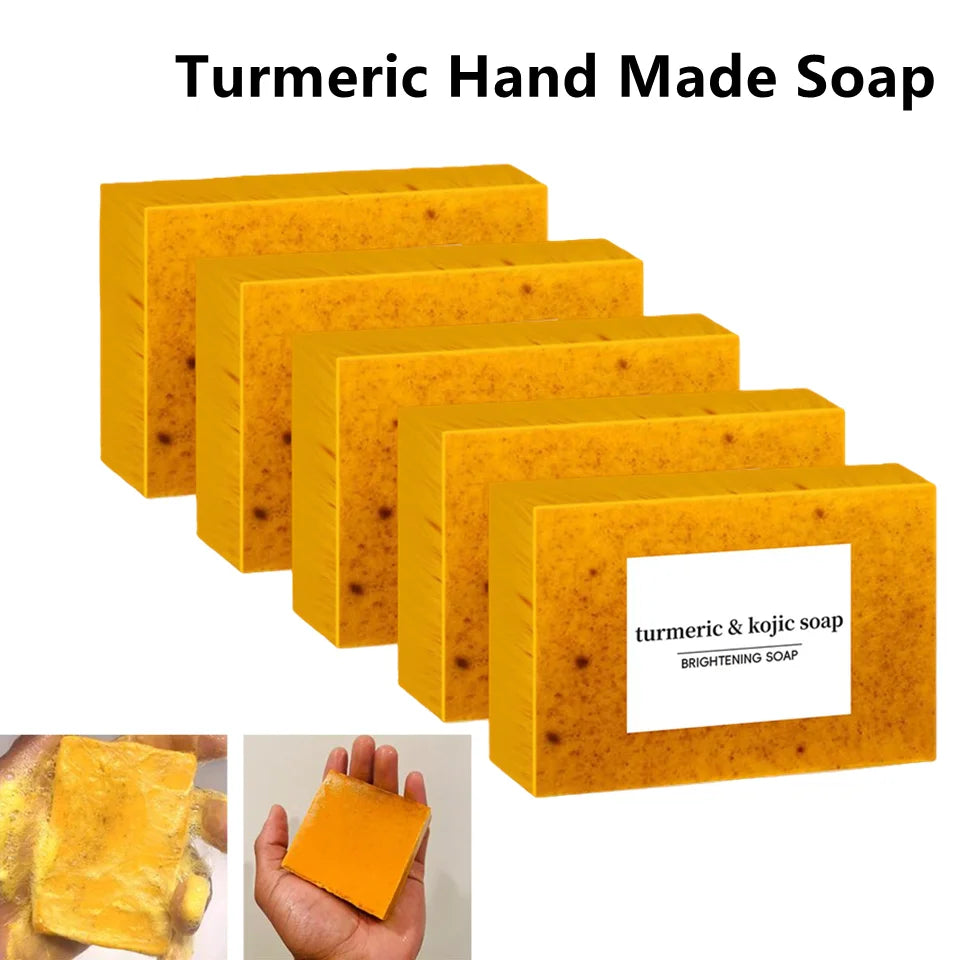 1/3/5Pcs Turmeric Kojic Acid Handmade Soap Scrub for Exfoliation, Moisturizing, Deep Cleansing, Spot Removal, Acne Removal
