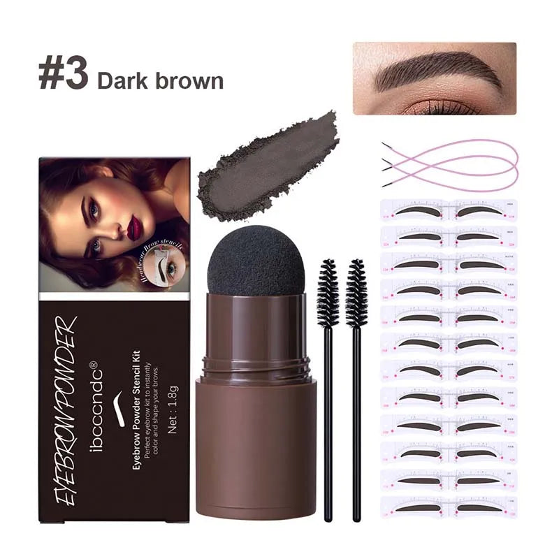 Eyebrow Stamp Stencil Kit Brown Black Brow Powder Hairline Contour Long-Lasting Waterproof Eyebrow Makeup Brow Shape with 12 PCS
