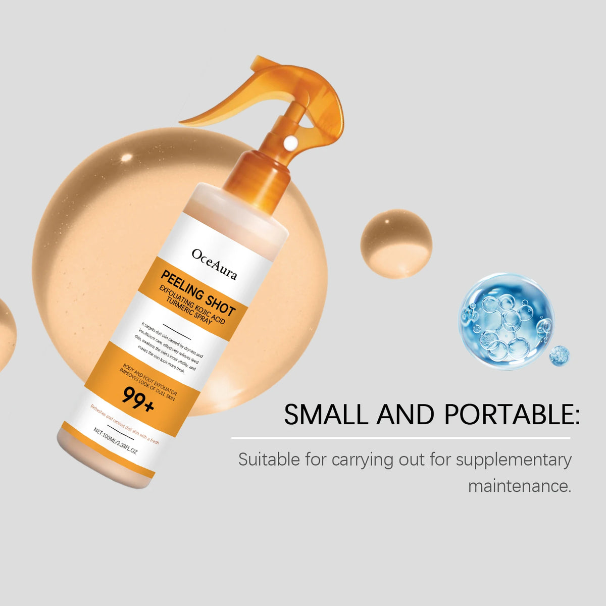 OceAura Peel Shot Kojic Acid Turmeric Spray Exfoliate Skin Care Dead Skin Remover Improve Uneven Looking Exfoliating Spray 100ml