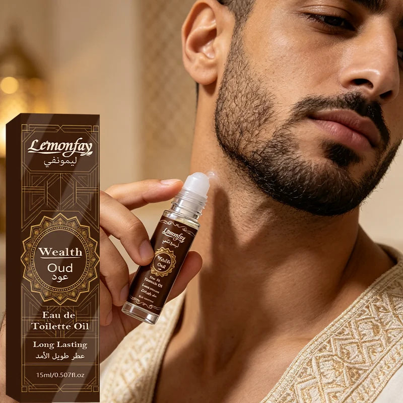 LEMONFAY Wealth Oud Roll On Perfume Oil 15ml Arabic Oud Scent Long Lasting Portable Travel Unisex Fragrance Oil