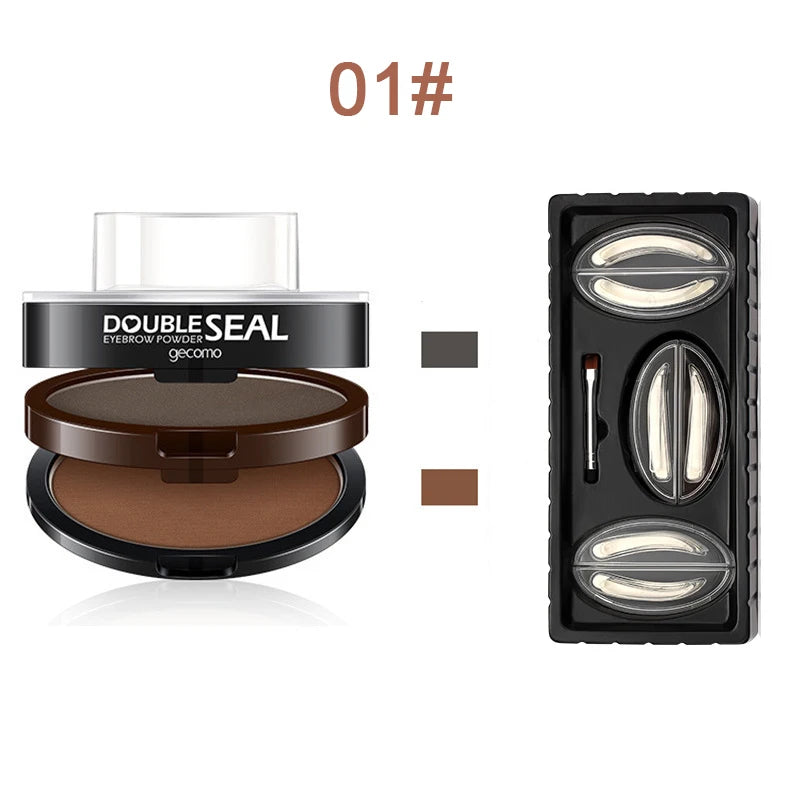 Double Seal Eyebrow Stamp Powder Kit Natural Brow Shaping Stencil Waterproof Long Lasting Brow Enhancer Makeup Tool for Women