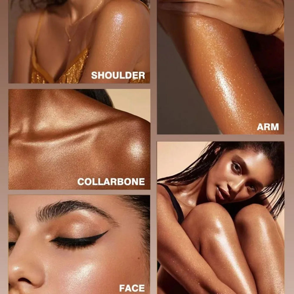 Pearlescent Glitter Roller Ball Shimmer Oil Lasting Shine Gold Bronze Contour Brighten for Face Body Sparkle Liquid Highlighter