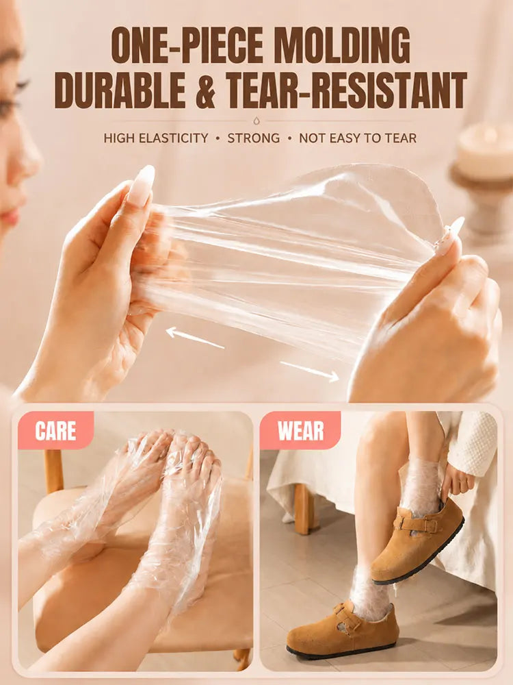 100 Pcs Disposable Foot Mask Socks Transparent Waterproof Foot Covers for Beauty Care Home Spa Use