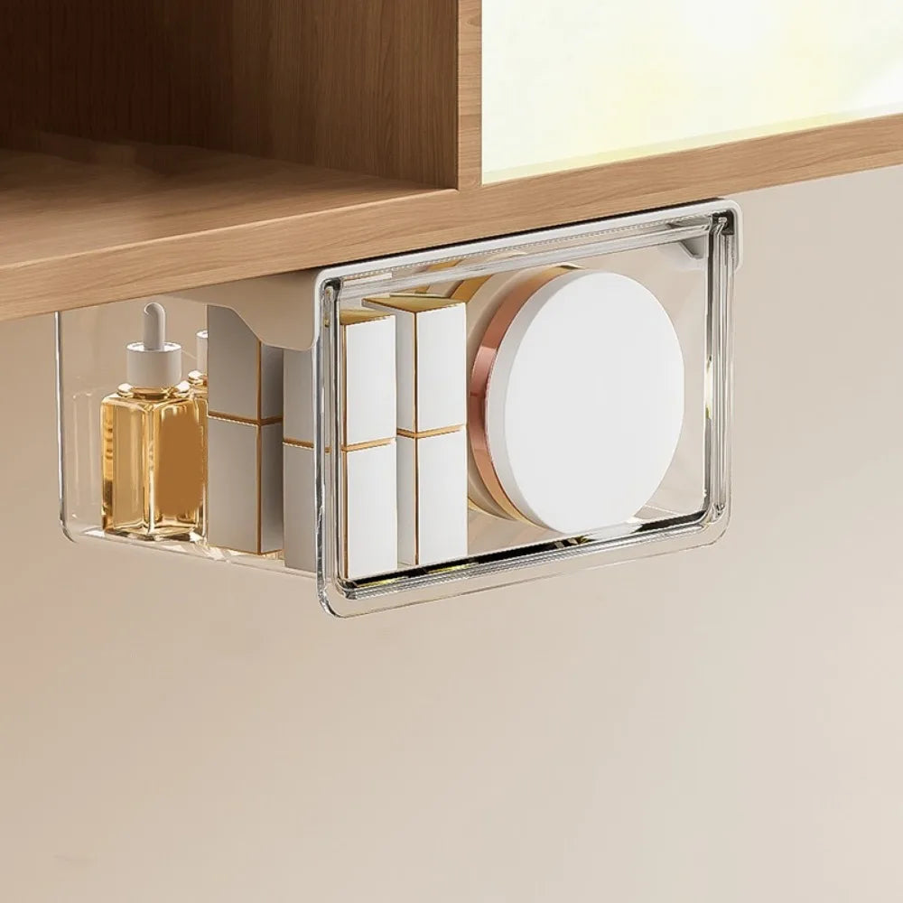 Plastic Drawer Style Storage Box Self Adhesive Large Capacity Makeup Storage Container Transparent Space Saving