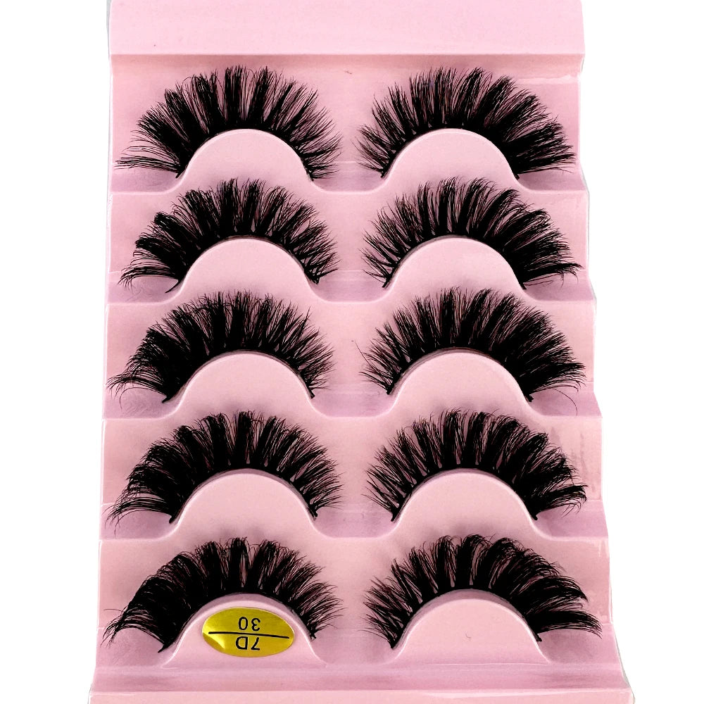 Cat Eye Eyelashes 3D Natural False Lashes D Curl Fluffy Soft Cross 5 Pairs Manga Lashes Wispy Natural Eyelash Extension Makeup