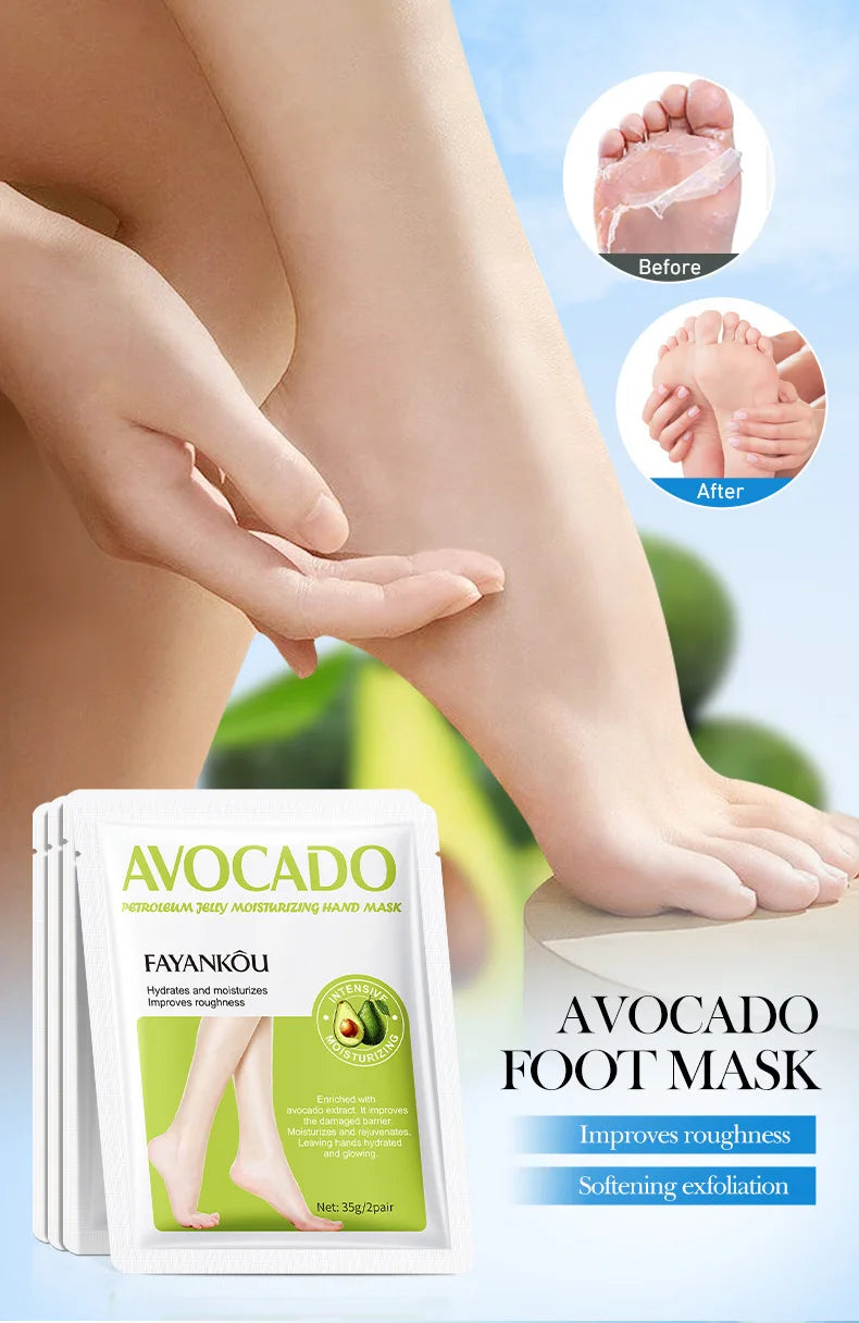 5 Pairs Avocado Exfoliating Foot Mask Feet Pedicure Remove Dead Skin Moisturizing Foot Exfoliator Feet Masks Skin Care Products