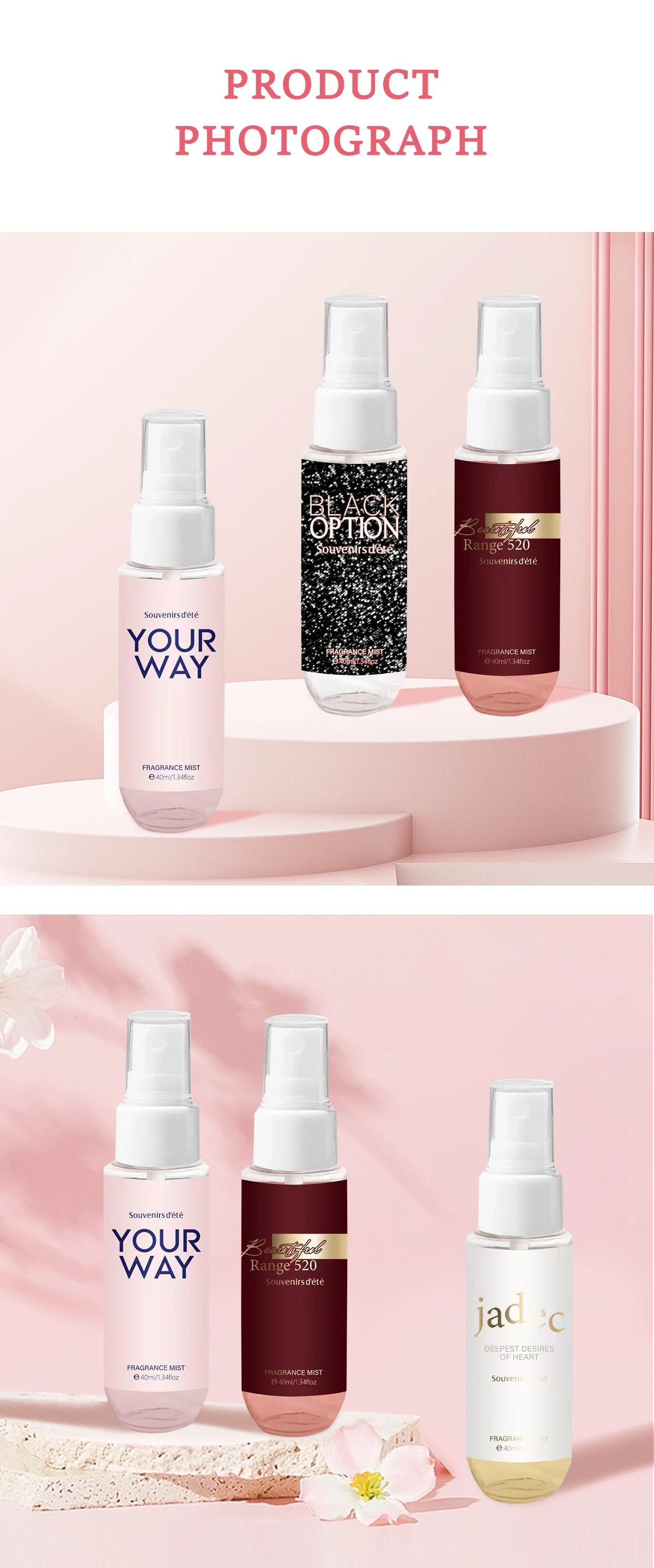 4pcs Pink Women's Body Perfume, Fresh Floral Fragrance Spray, Lasting Fragrance, Alcohol Free, Ideal Gift for Women
