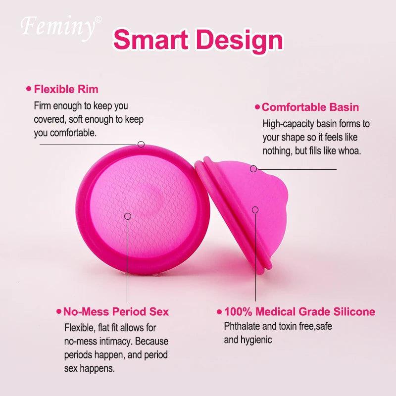 Feminy Menstrual Disc With Applicator Sterilizer Cup Medical Silicone Disco Coletor Menstrual Bowls Mini Period Cup Box