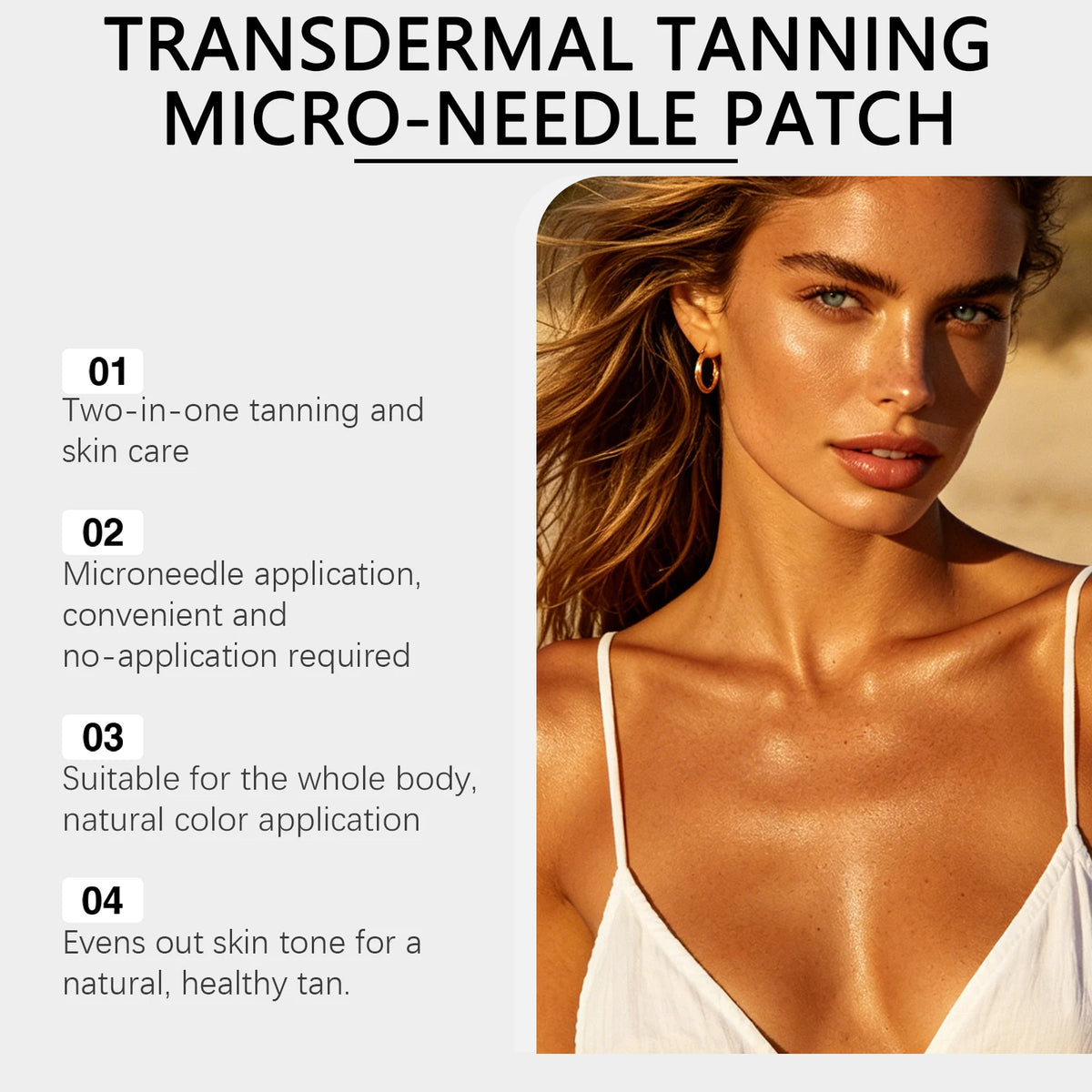 Sunless Gentle Bronze Transdermal Tanning Micro-Needle Patch 7 Patches Natural Bronze Glow for Body, Mess-Free Self-Tanner